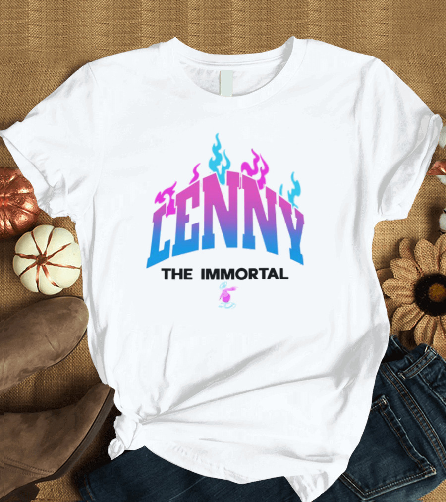 Lenny The Immortal Flaming Gradient Text With Cartoon Character T-Shirt
