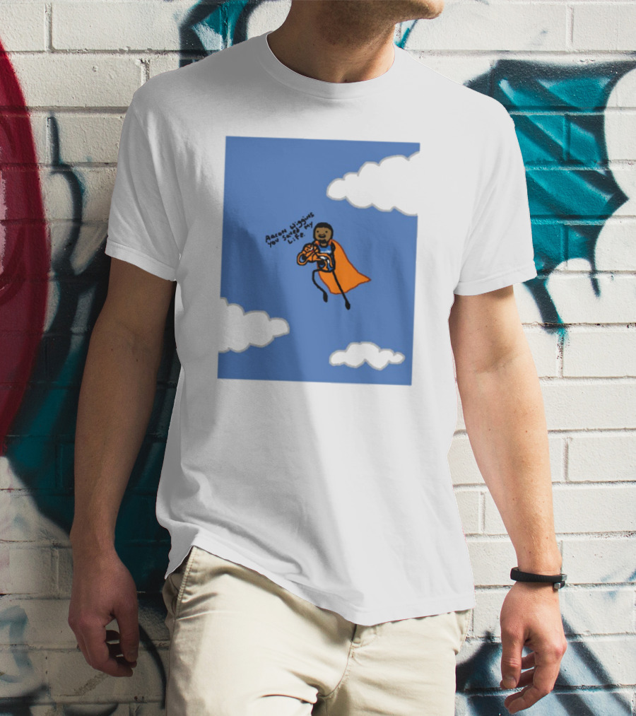 Aaron Wiggins You Saved My Life Superhero Drawing Floating In Clouds T-Shirt