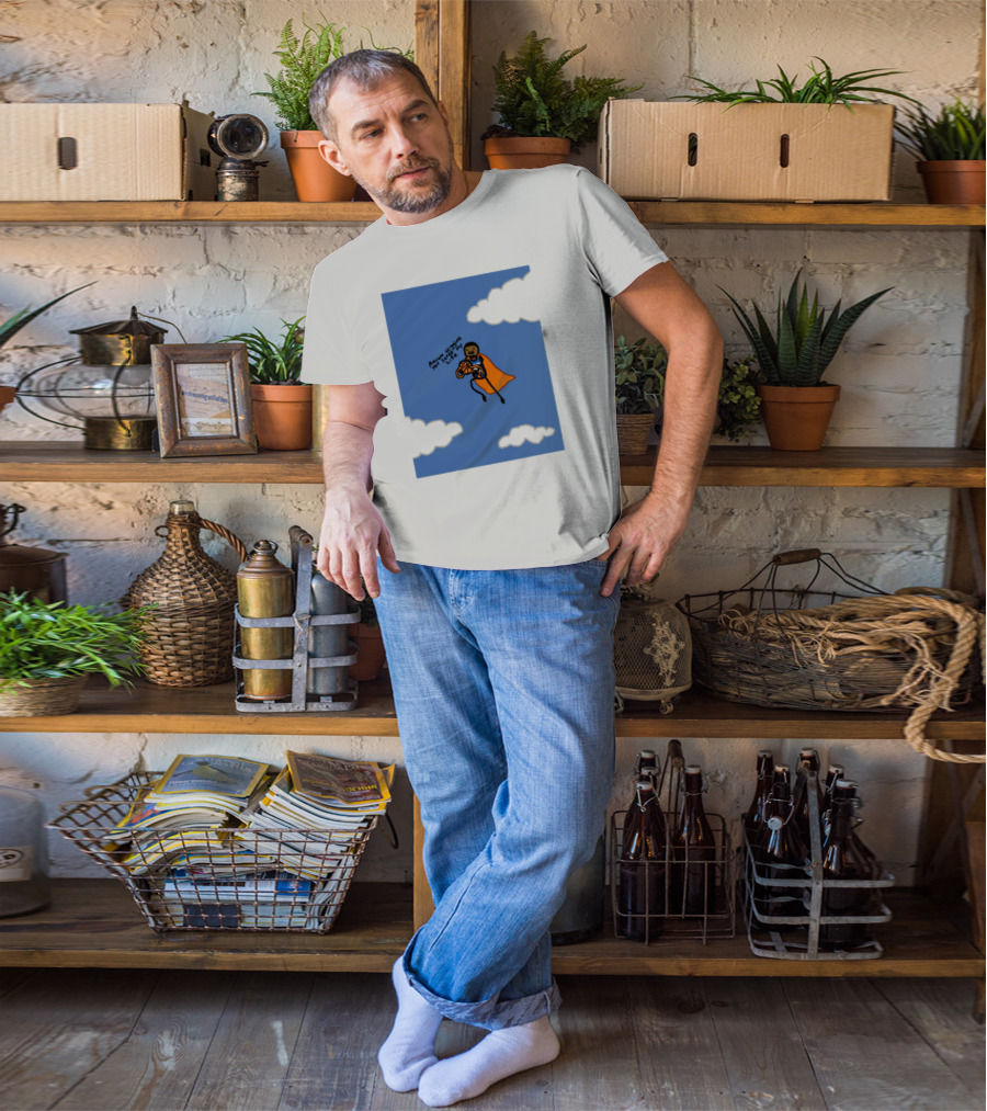 Aaron Wiggins You Saved My Life Superhero Drawing Floating In Clouds T-Shirt