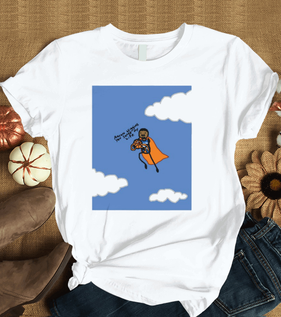 Aaron Wiggins You Saved My Life Superhero Drawing Floating In Clouds T-Shirt