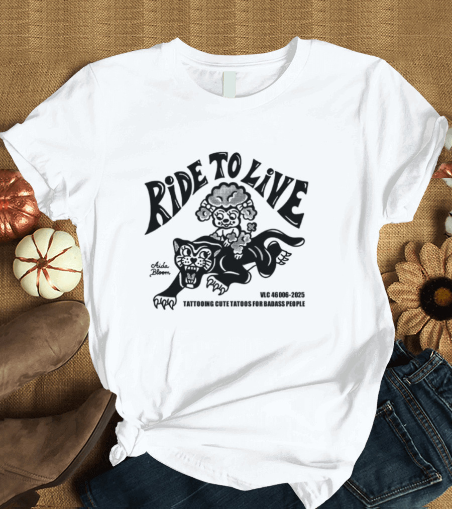 Ride To Live Aidabloom Skeleton Biker Wings T-Shirt