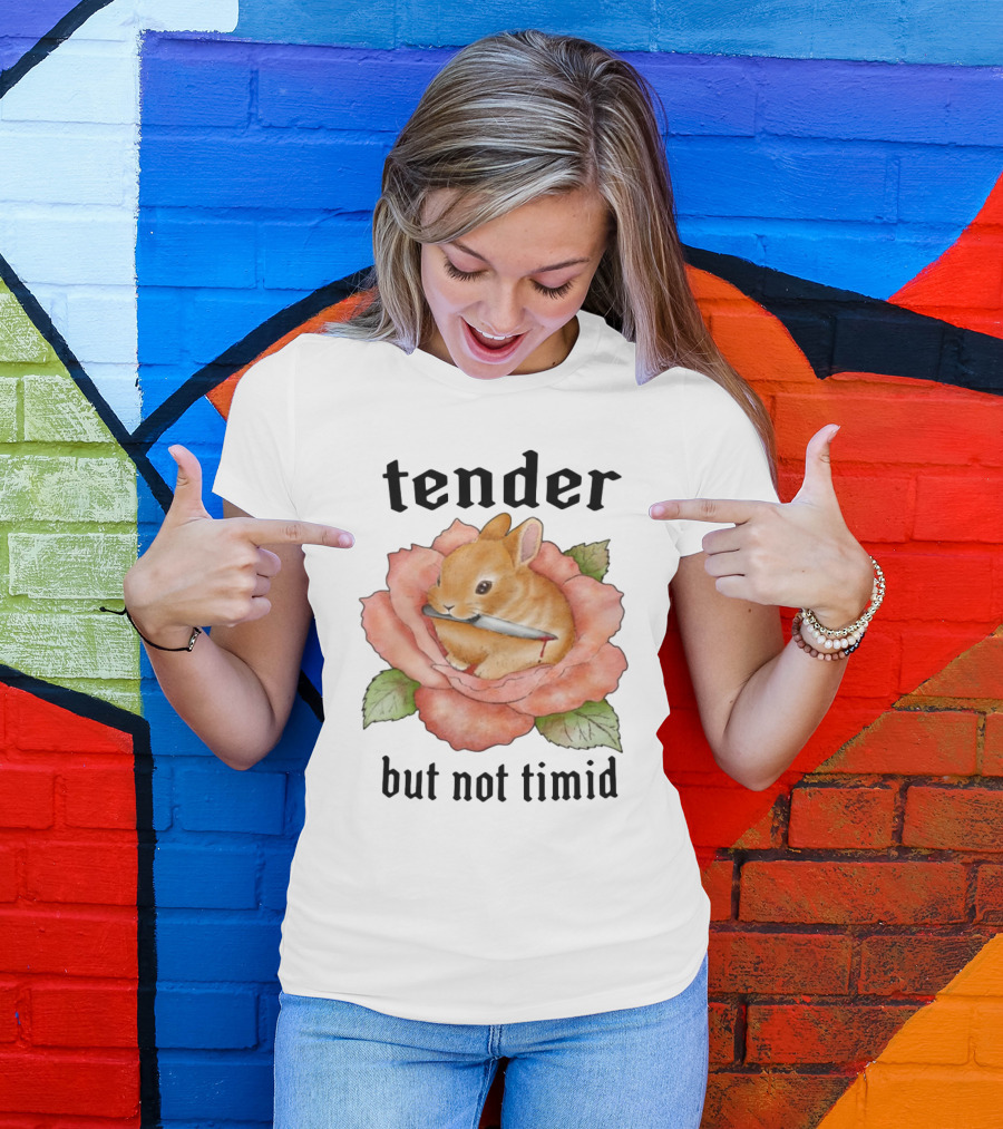 Bunny Tender But Not Timid Cute Rabbit With Knife In Rose T-Shirt