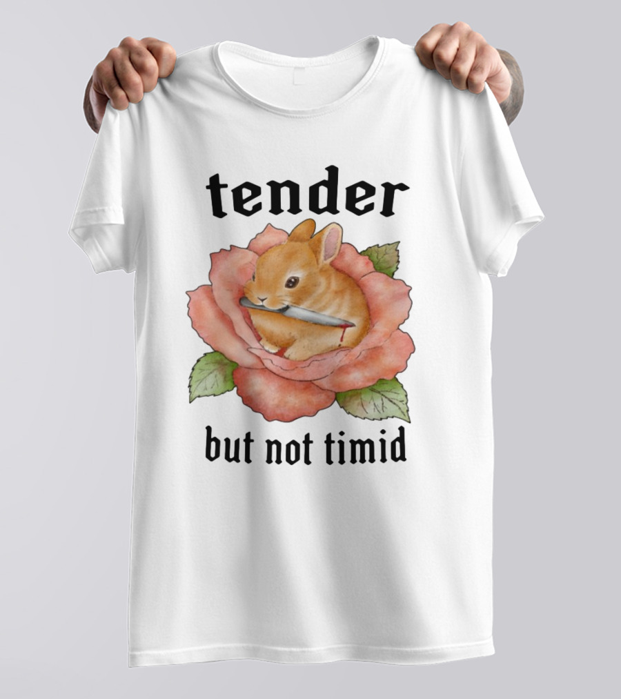 Bunny Tender But Not Timid Cute Rabbit With Knife In Rose T-Shirt