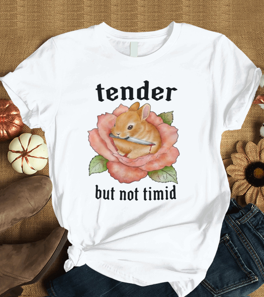 Bunny Tender But Not Timid Cute Rabbit With Knife In Rose T-Shirt