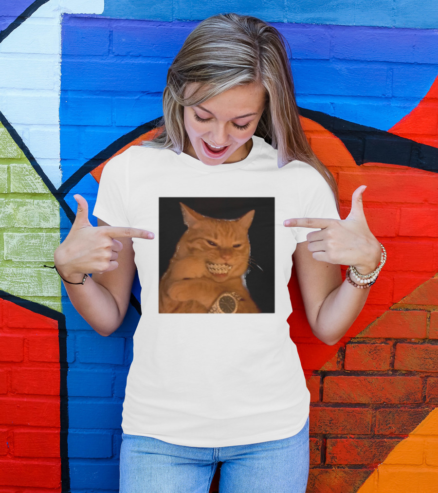 Cat Morgan Freebands Iced Out Gangsta Cat With Diamond Grill And Bling T-Shirt