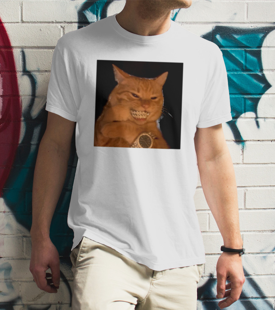 Cat Morgan Freebands Iced Out Gangsta Cat With Diamond Grill And Bling T-Shirt