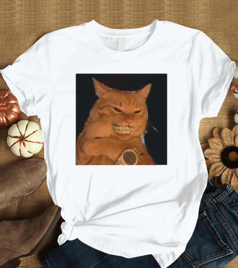 Cat Morgan Freebands Iced Out Gangsta Cat With Diamond Grill And Bling T-Shirt