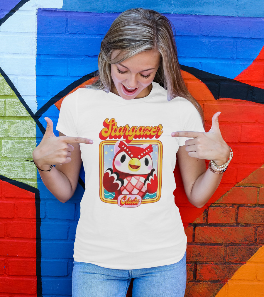 Stargazer Celeste Owl Character With Stars And Ocean Scene T-Shirt