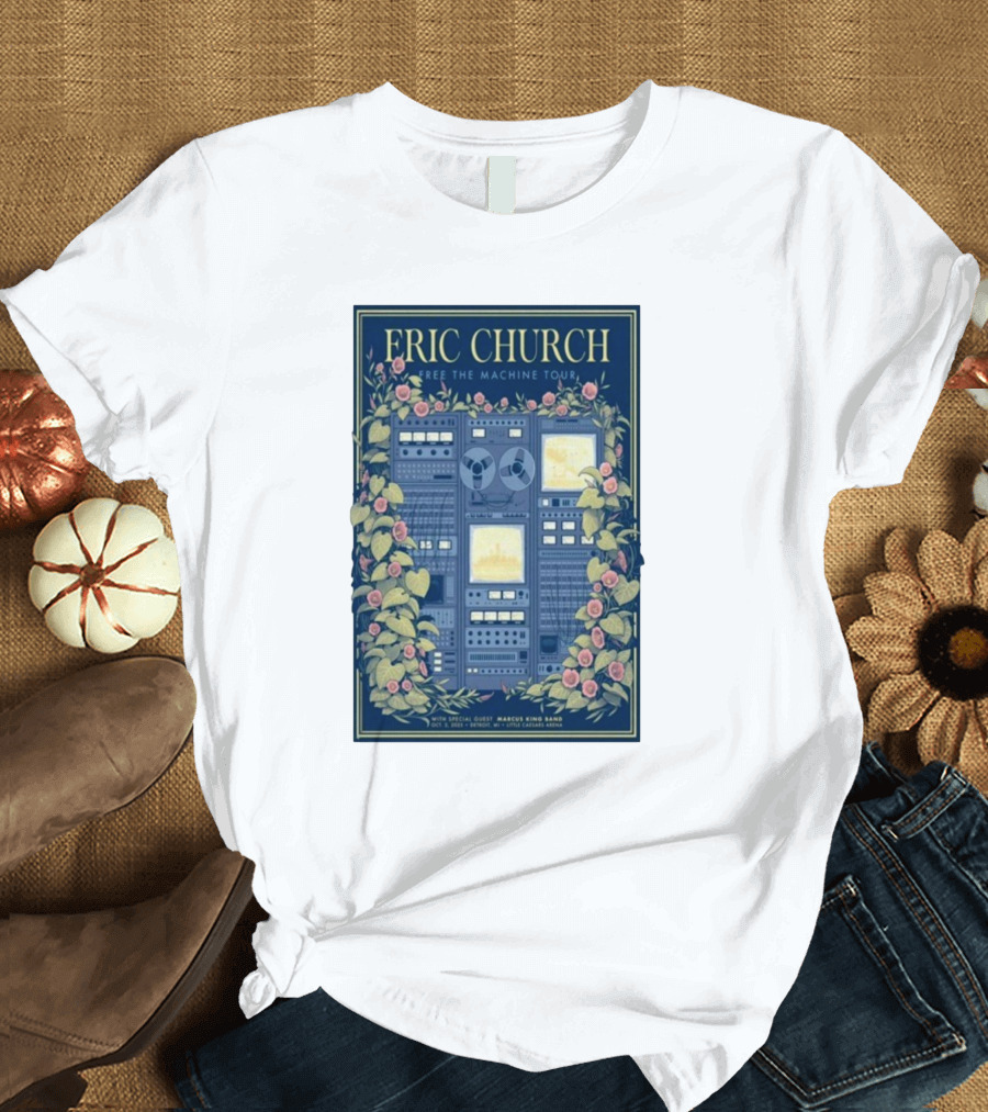 Eric Church Free The Machine Tour 2025 Marcus King Band Little Caesars Arena Detroit T-Shirt