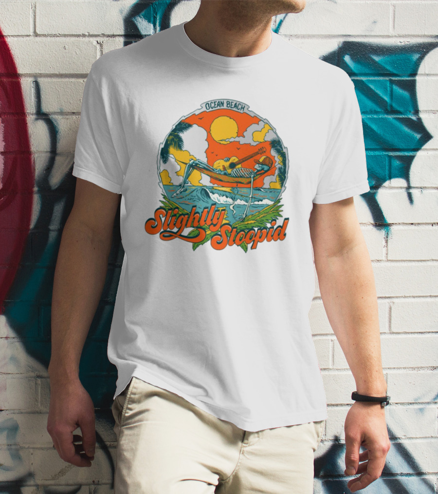 Slightly Stoopid Ocean Beach Skeleton Hammock Sun Guitar T-Shirt