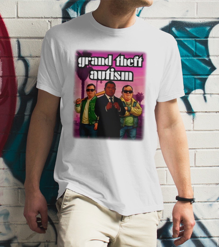 Grand Theft Autism Characters In Iconic Urban Setting T-Shirt