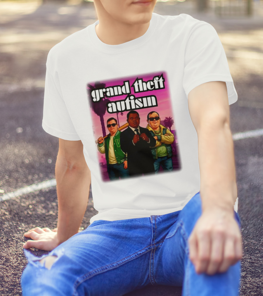 Grand Theft Autism Characters In Iconic Urban Setting T-Shirt
