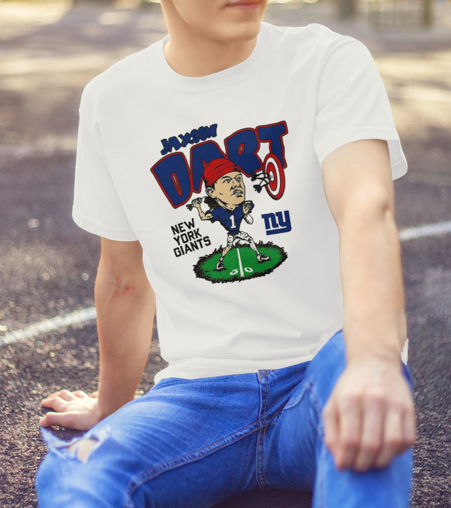 Jaxson Dart NY Giants NFL Caricature Player Number 1 T-Shirt