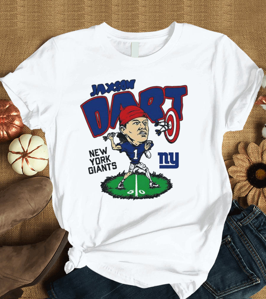 Jaxson Dart NY Giants NFL Caricature Player Number 1 T-Shirt