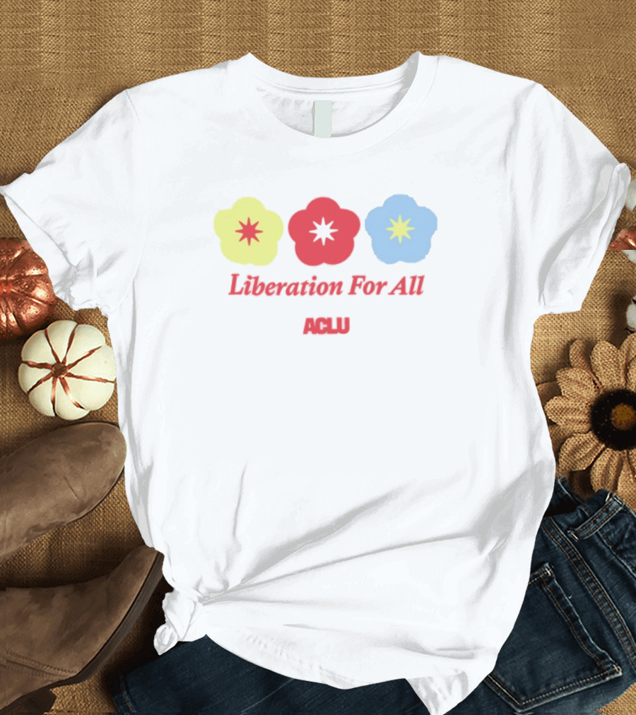 Liberation For All ACLU Flowers Red Yellow Blue T-Shirt