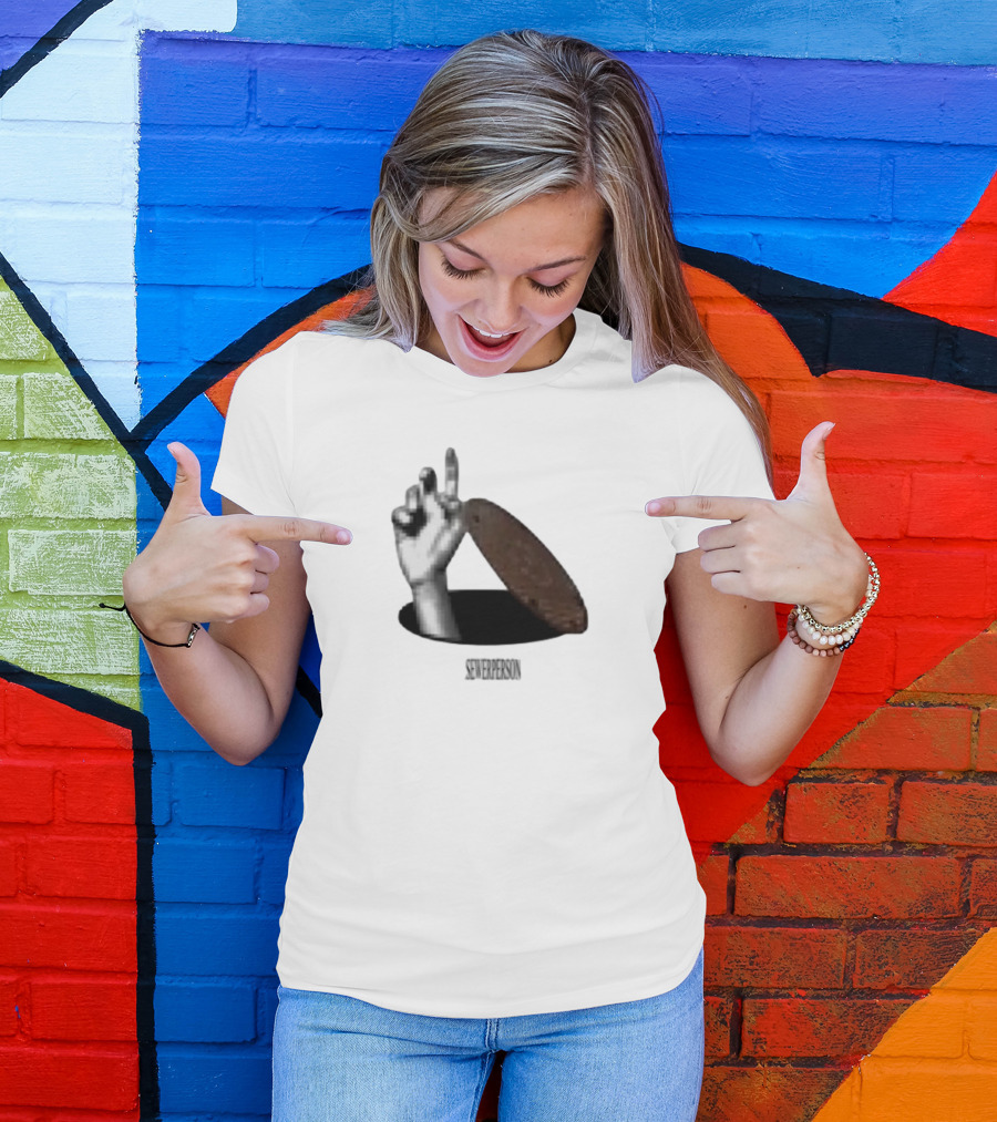 Severperson Low Res Sewer Manhole Lid And Hand Gesture T-Shirt