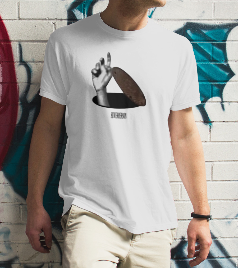 Severperson Low Res Sewer Manhole Lid And Hand Gesture T-Shirt