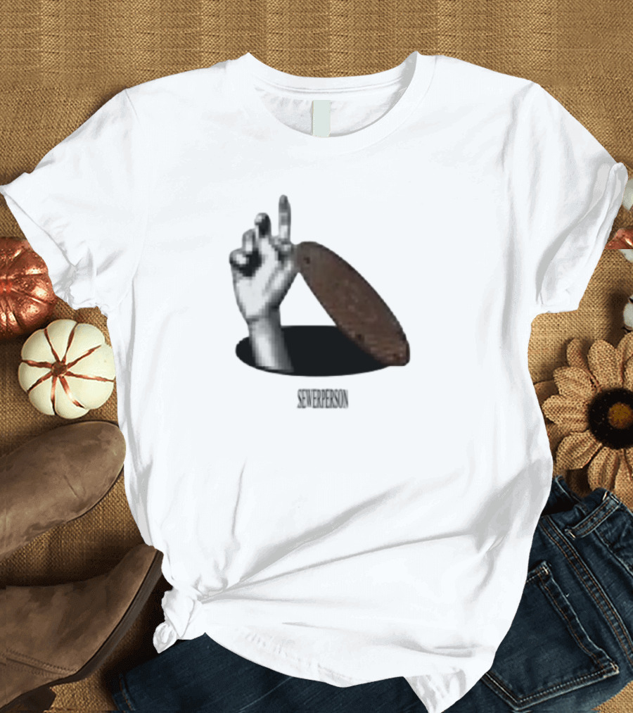 Severperson Low Res Sewer Manhole Lid And Hand Gesture T-Shirt