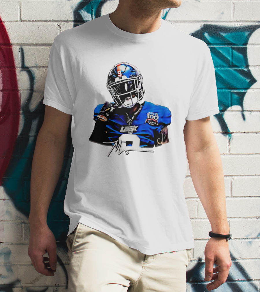Malik Nabers New York Giants Football Rookie Signature 100th Season LSHOF T-Shirt