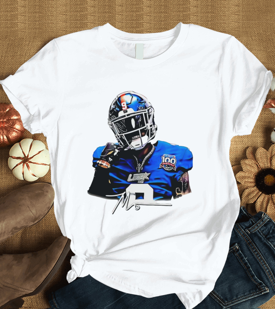 Malik Nabers New York Giants Football Rookie Signature 100th Season LSHOF T-Shirt