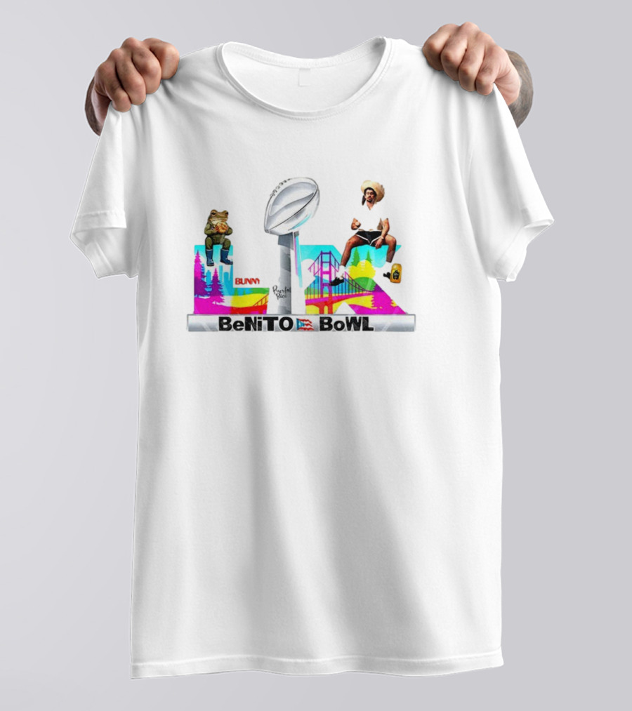 Bad Bunny Benito Bowl Puerto Rico Flag Super Bowl 2025 Retro Frog Bridge Leopardo San Francisco T-Shirt