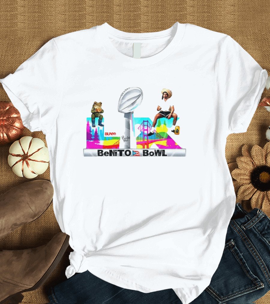 Bad Bunny Benito Bowl Puerto Rico Flag Super Bowl 2025 Retro Frog Bridge Leopardo San Francisco T-Shirt