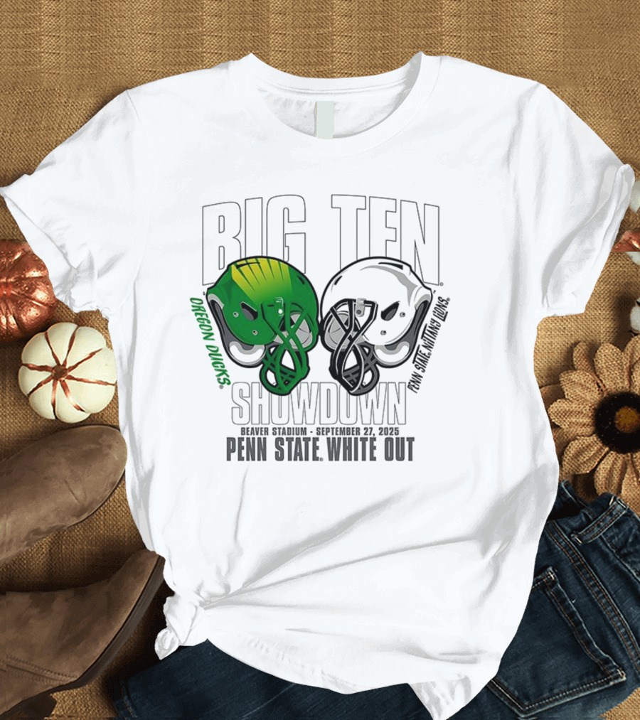 Penn State Nittany Lions Vs Oregon Ducks Football Big Ten Showdown 2025 White Out T-Shirt