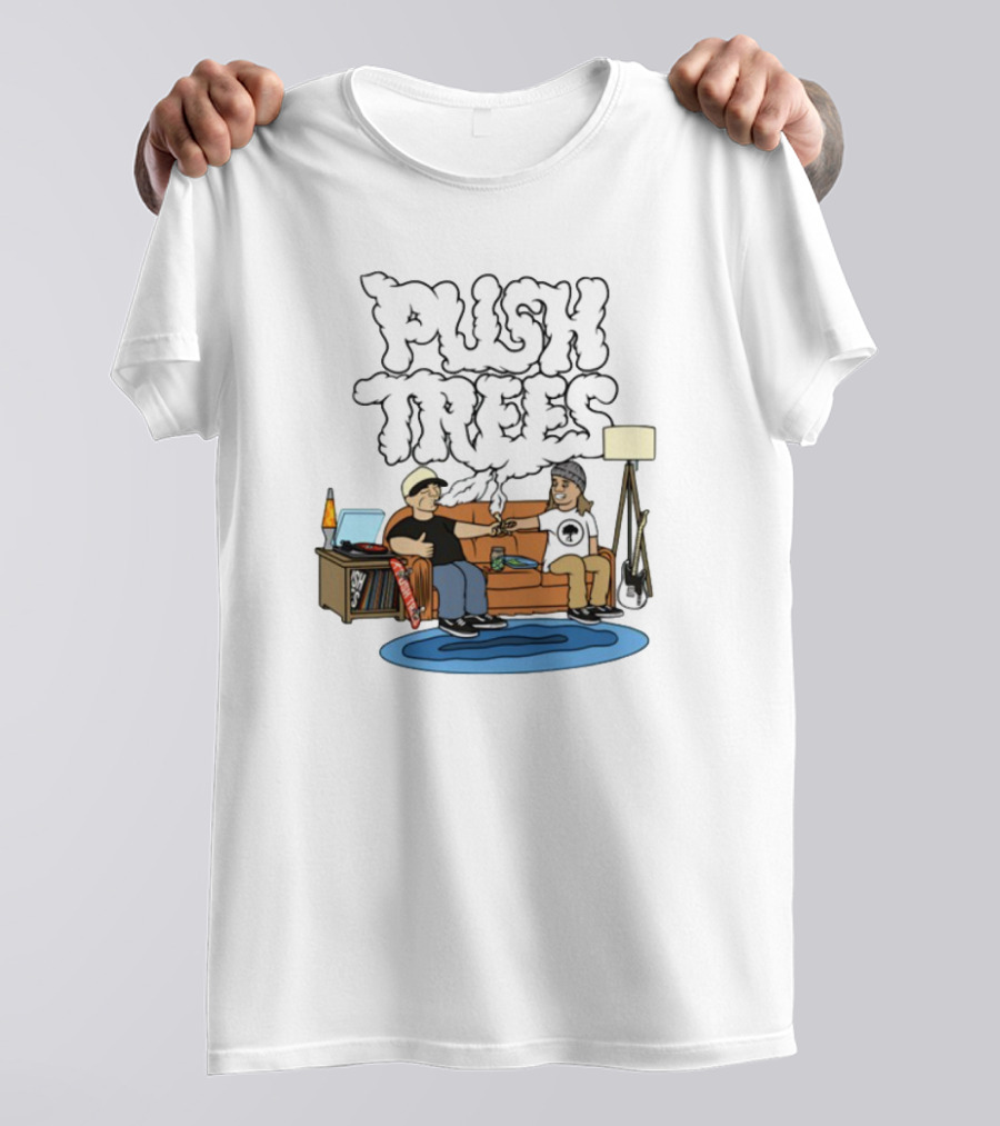 Push Trees Smoking Vibes Puff Puff Pass Couch Session Retro Lamp Lava Skate Record Guitar T-Shirt