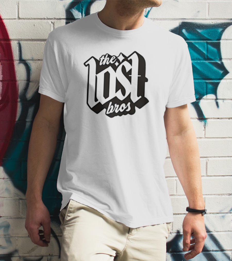 The Lost Bros Black Vintage Style Bold Text Design T-Shirt