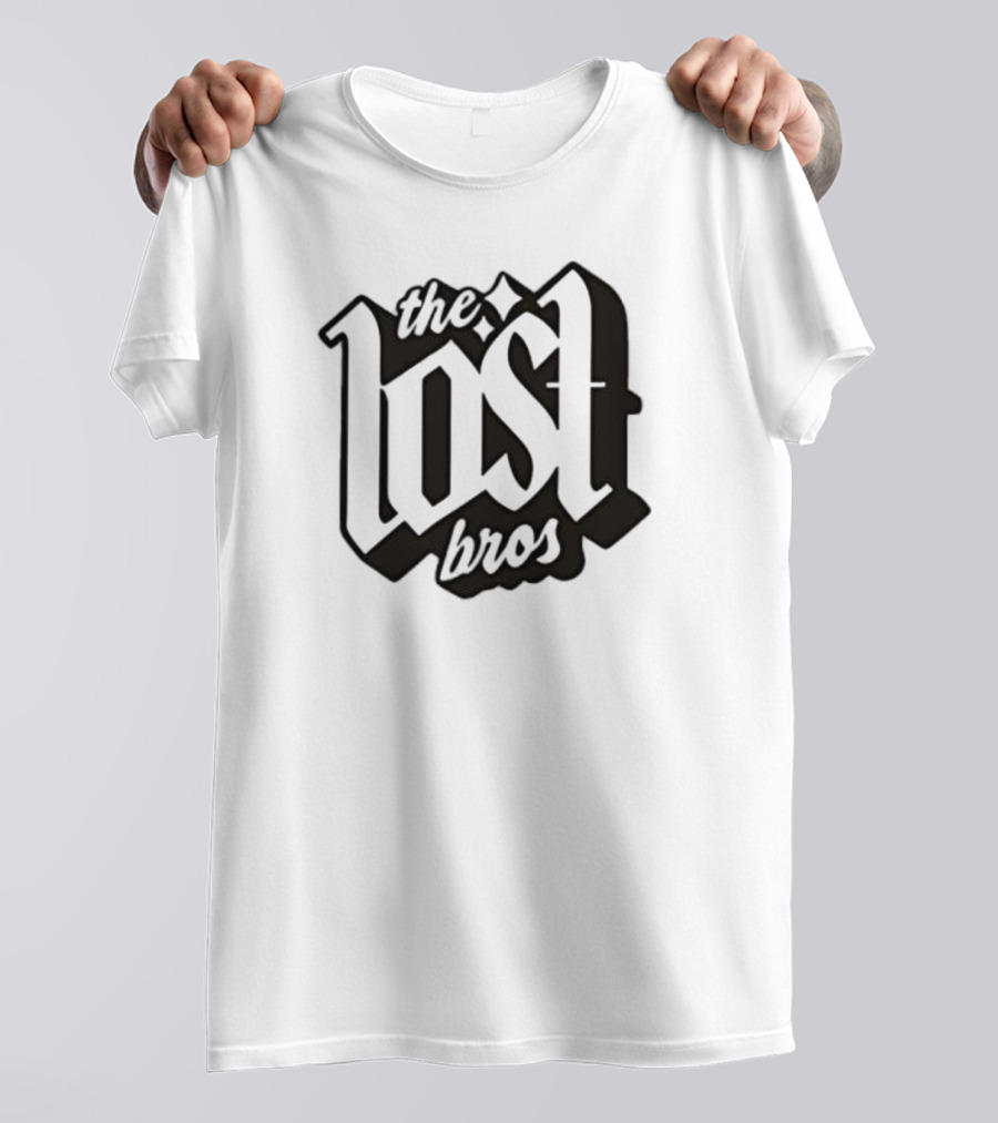 The Lost Bros Black Vintage Style Bold Text Design T-Shirt
