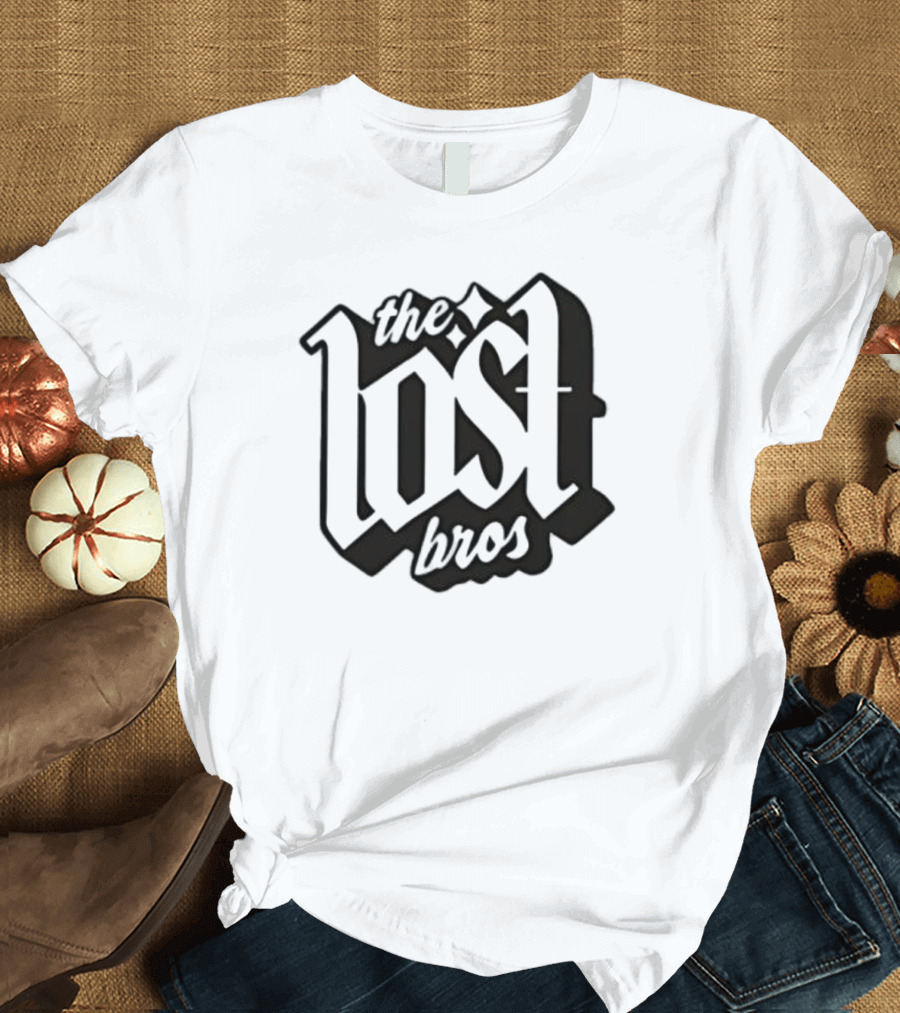 The Lost Bros Black Vintage Style Bold Text Design T-Shirt