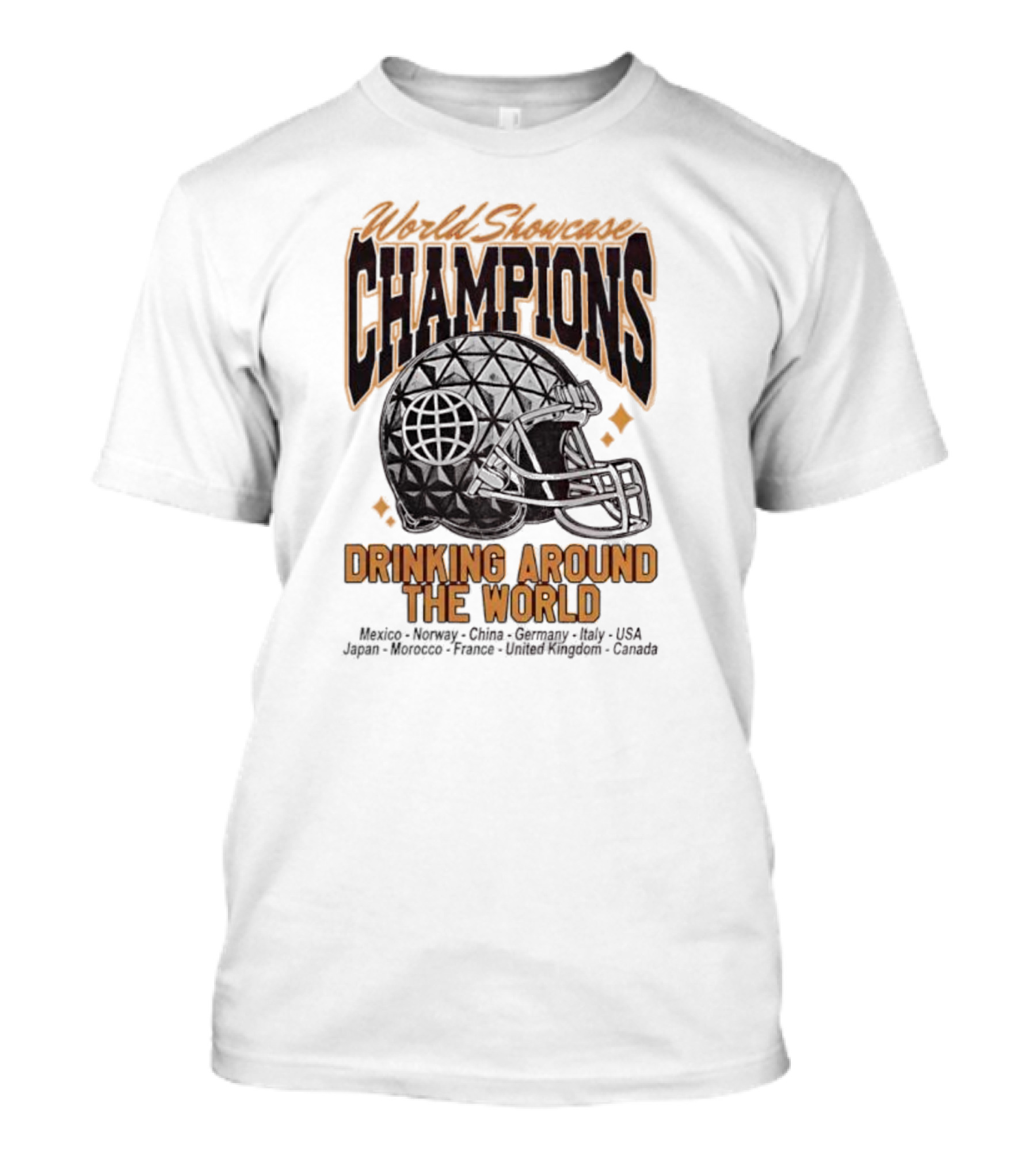 World Showcase Champions Drinking Around The World Helmet USA Canada Spaceship Earth T-Shirt