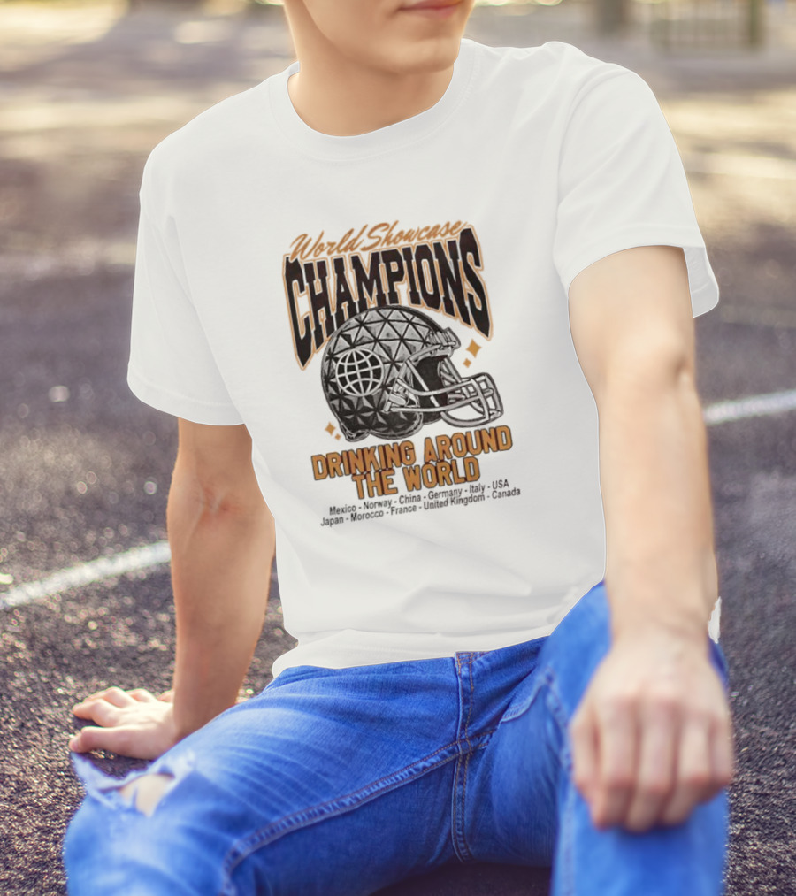 World Showcase Champions Drinking Around The World Helmet USA Canada Spaceship Earth T-Shirt