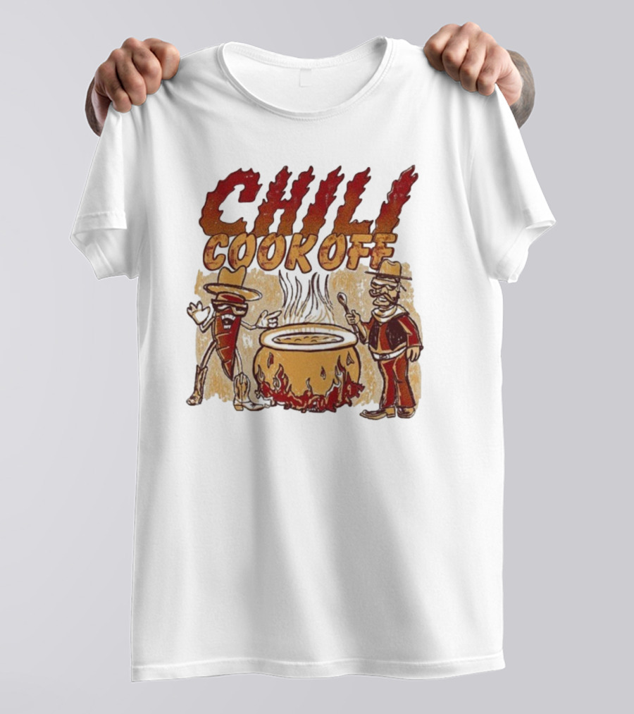 Chili Cookoff Spicy Pepper Cowboy And Chef Duel Over Fiery Pot T-Shirt