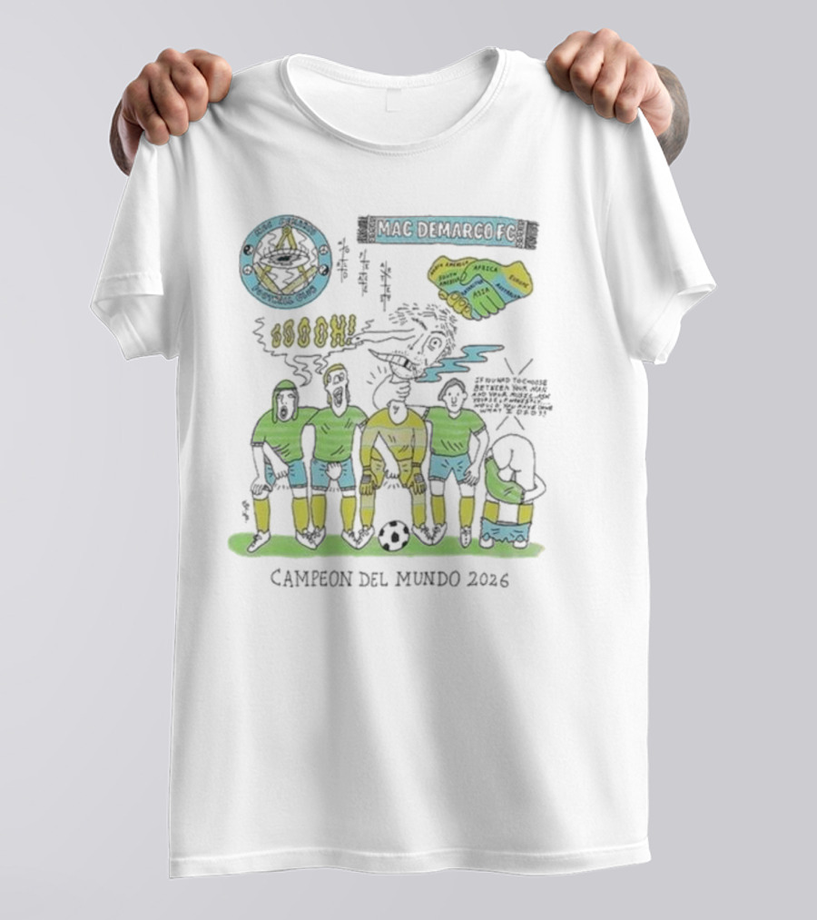 Campeon Del Mundo 2026 Mac Demarco Football Club Soccer Team Art Latin America Africa Map T-Shirt