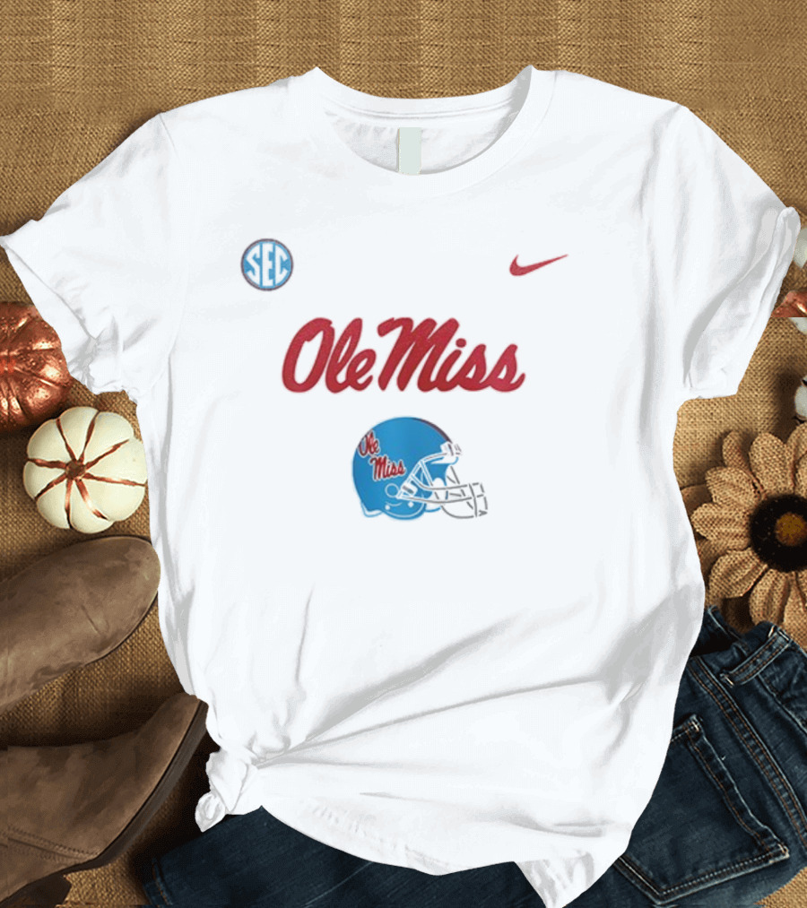 Ole Miss Rebels Football Helmet SEC Nike T-Shirt