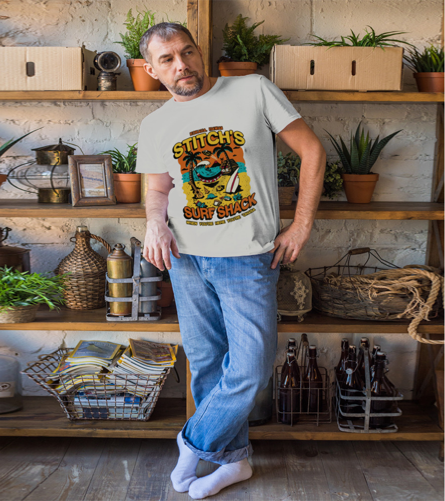 Kokaua Hawaii Stitch's Surf Shack When You're Here You're 'Ohana T-Shirt