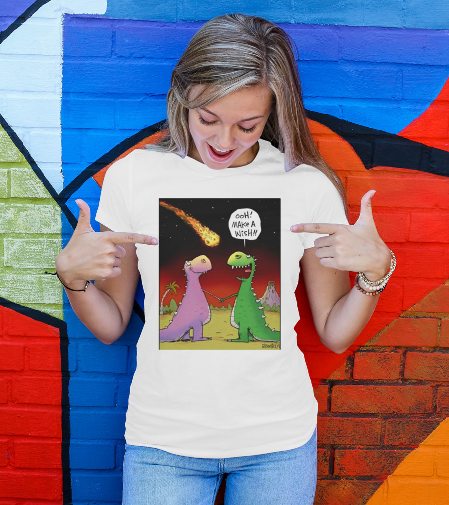 Glenn Mccoy Dinosaur Cartoon Ooh Make A Wish Meteorite Scene T-Shirt
