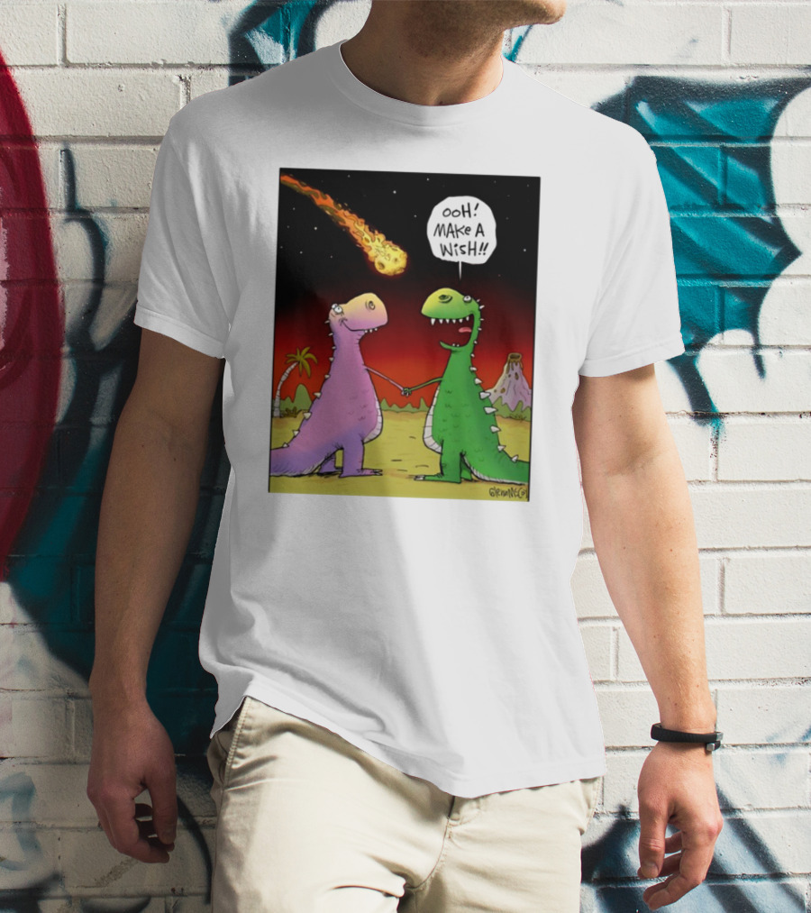 Glenn Mccoy Dinosaur Cartoon Ooh Make A Wish Meteorite Scene T-Shirt