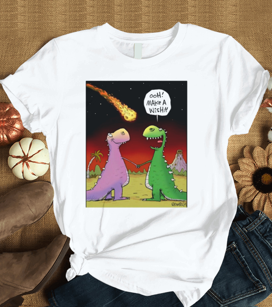 Glenn Mccoy Dinosaur Cartoon Ooh Make A Wish Meteorite Scene T-Shirt