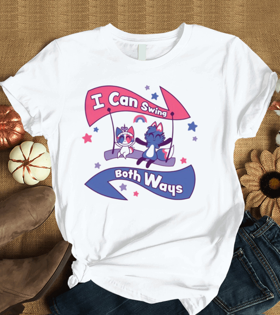 I Can Swing Both Ways Cute Cats Stars Rainbow T-Shirt