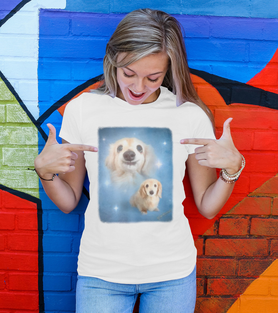 Olan Meows Bella Dog Portrait Classic Blue Stars T-Shirt