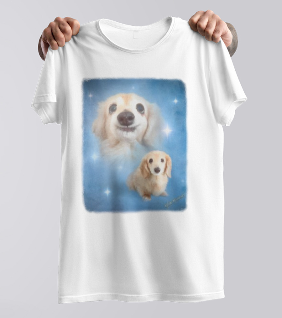 Olan Meows Bella Dog Portrait Classic Blue Stars T-Shirt