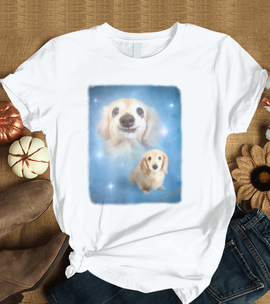 Olan Meows Bella Dog Portrait Classic Blue Stars T-Shirt