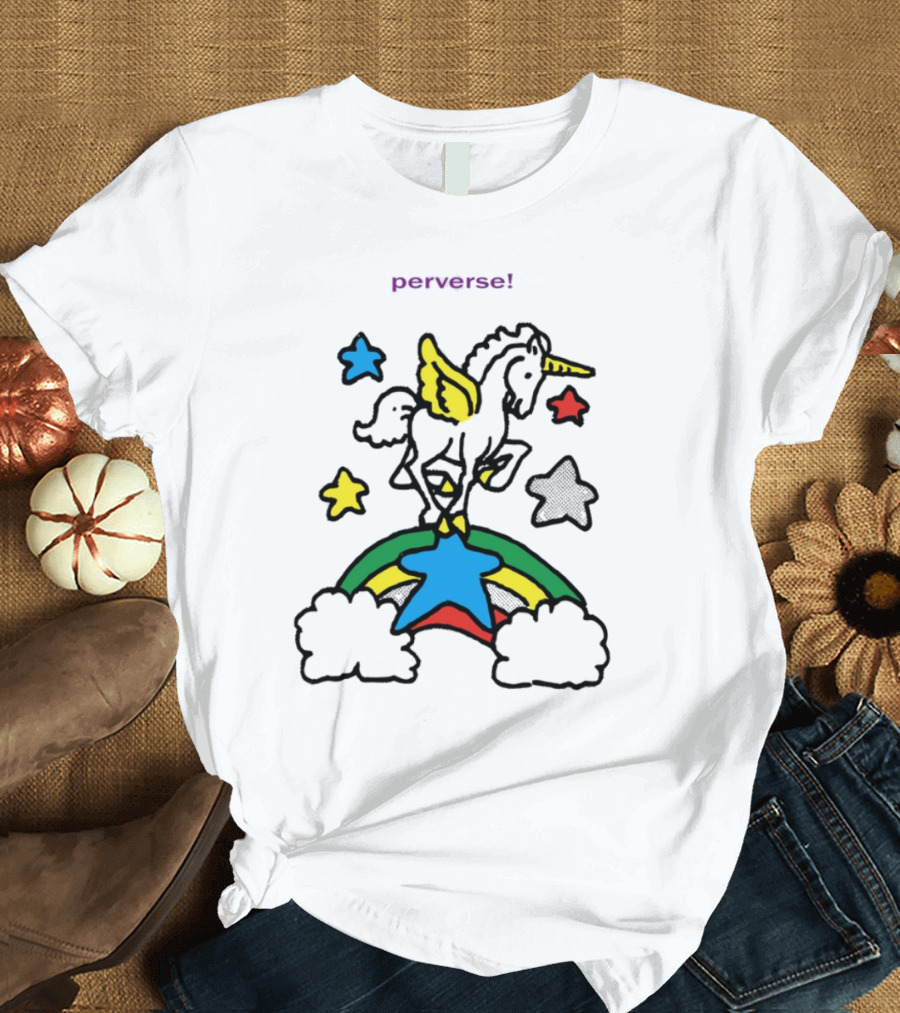 Perverse Pride Bug Girl Rainbow Stars Wings T-Shirt