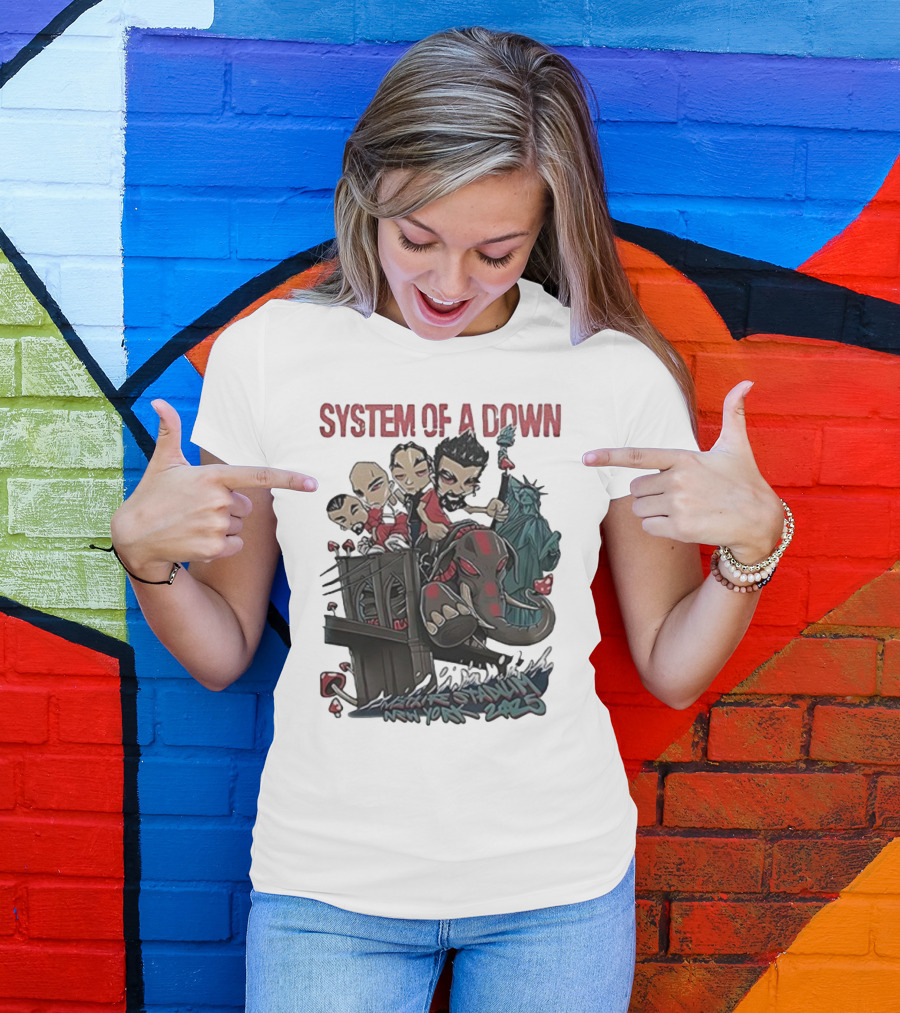 System Of A Down 2025 Chibi Cartoon Yankee Stadium New York T-Shirt