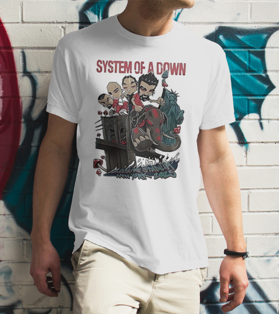 System Of A Down 2025 Chibi Cartoon Yankee Stadium New York T-Shirt