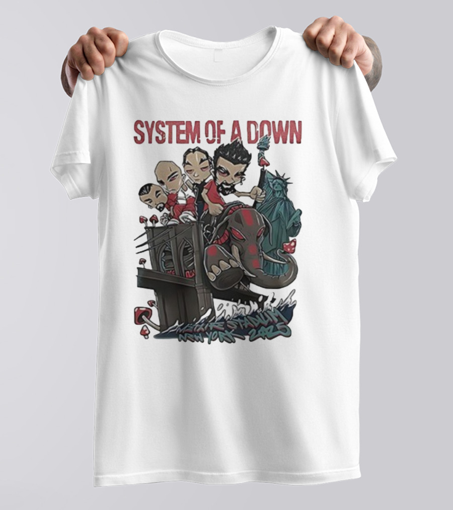 System Of A Down 2025 Chibi Cartoon Yankee Stadium New York T-Shirt