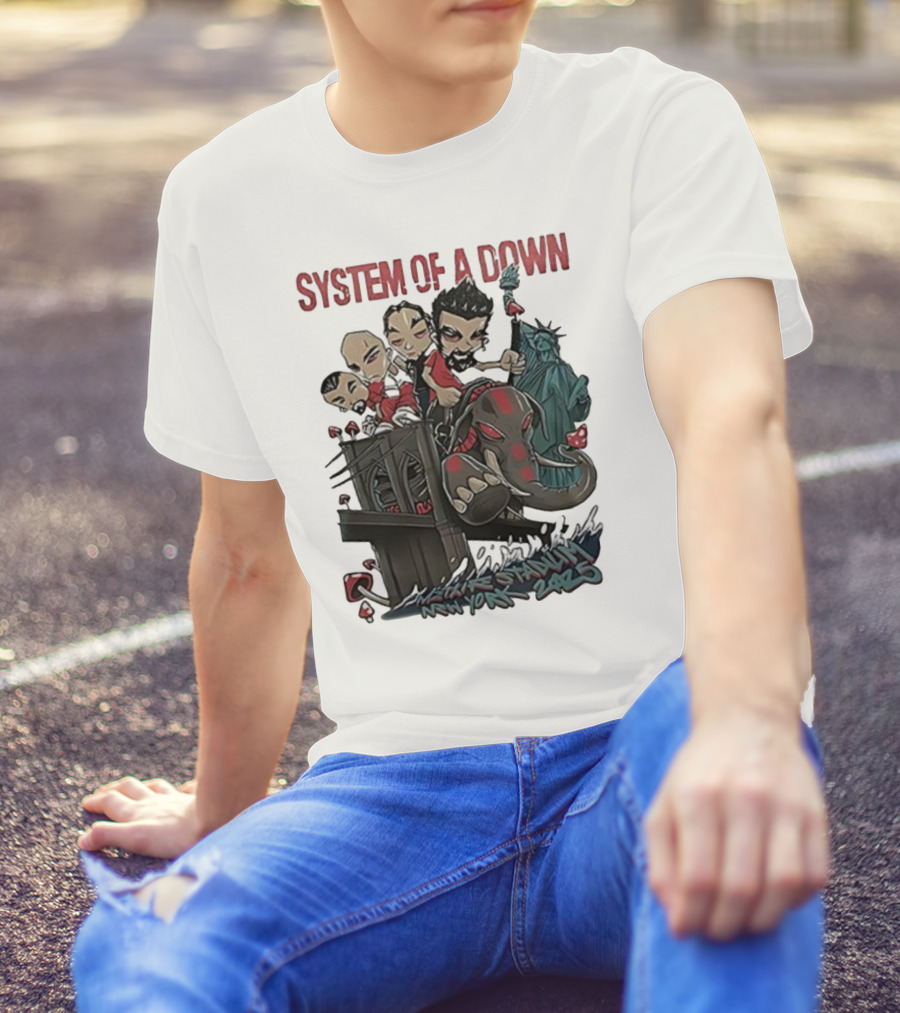 System Of A Down 2025 Chibi Cartoon Yankee Stadium New York T-Shirt