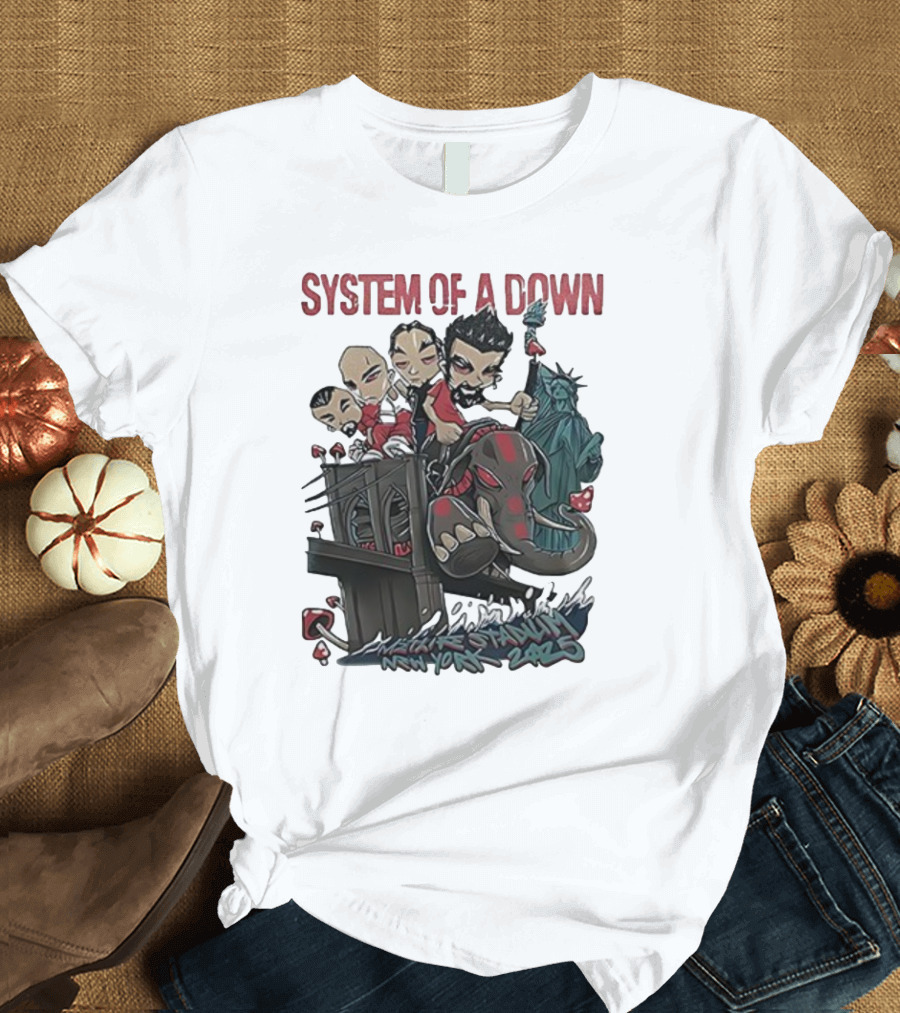 System Of A Down 2025 Chibi Cartoon Yankee Stadium New York T-Shirt